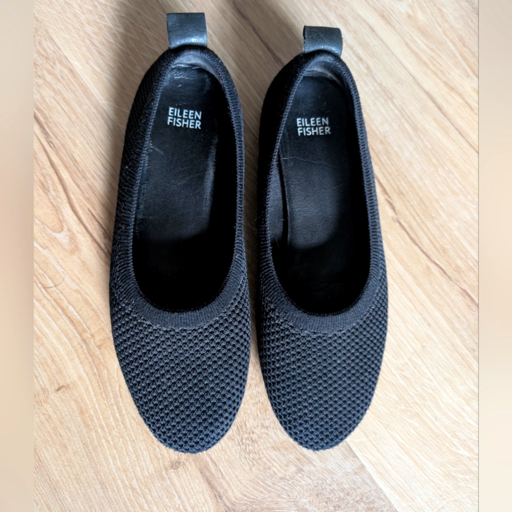 Eileen Fisher Heaven Stretch Knit Wedge Ballet Flat Black Size 8